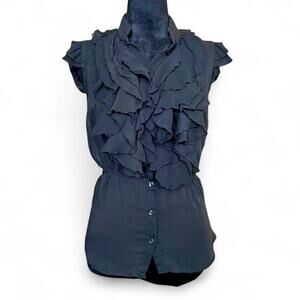 Y2K Miley Max x Miley Cyrus Black Ruffle Blouse – Grunge Romantic L